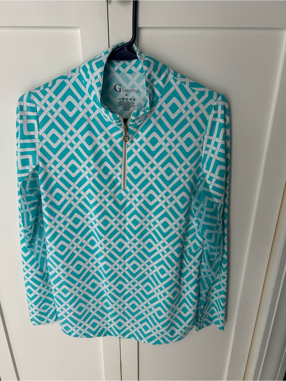 GLifestyle Women's Teal Geometric Quarter-Zip Breathable Top